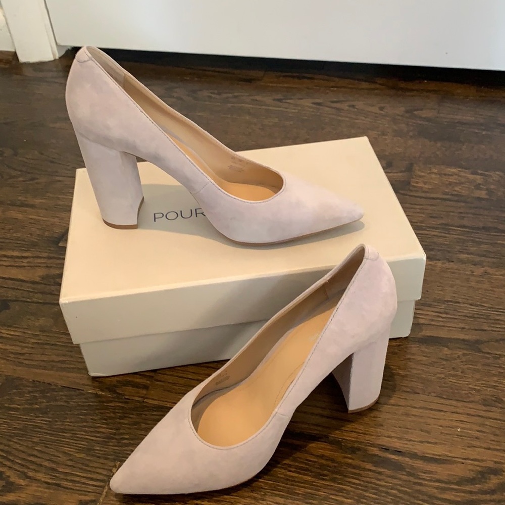 Pour La Victoire Celina Kid Mist Grey Suede Heels